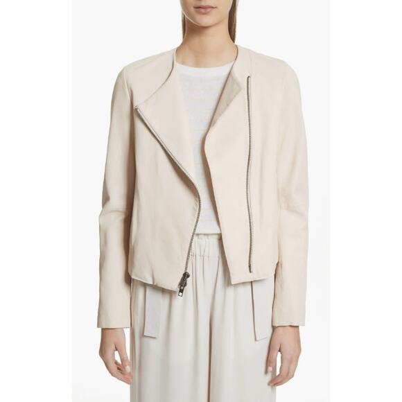 NWT Vince Cross-Front Lamb Leather Jacket In Rosewater - Picture 1 of 16